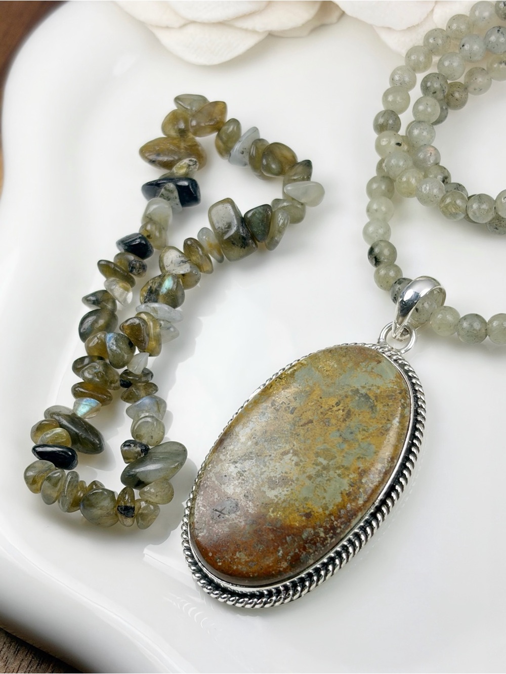 Sterling Silver 925 Green Turquoise Pendant Labradorite Necklace Bracelet New